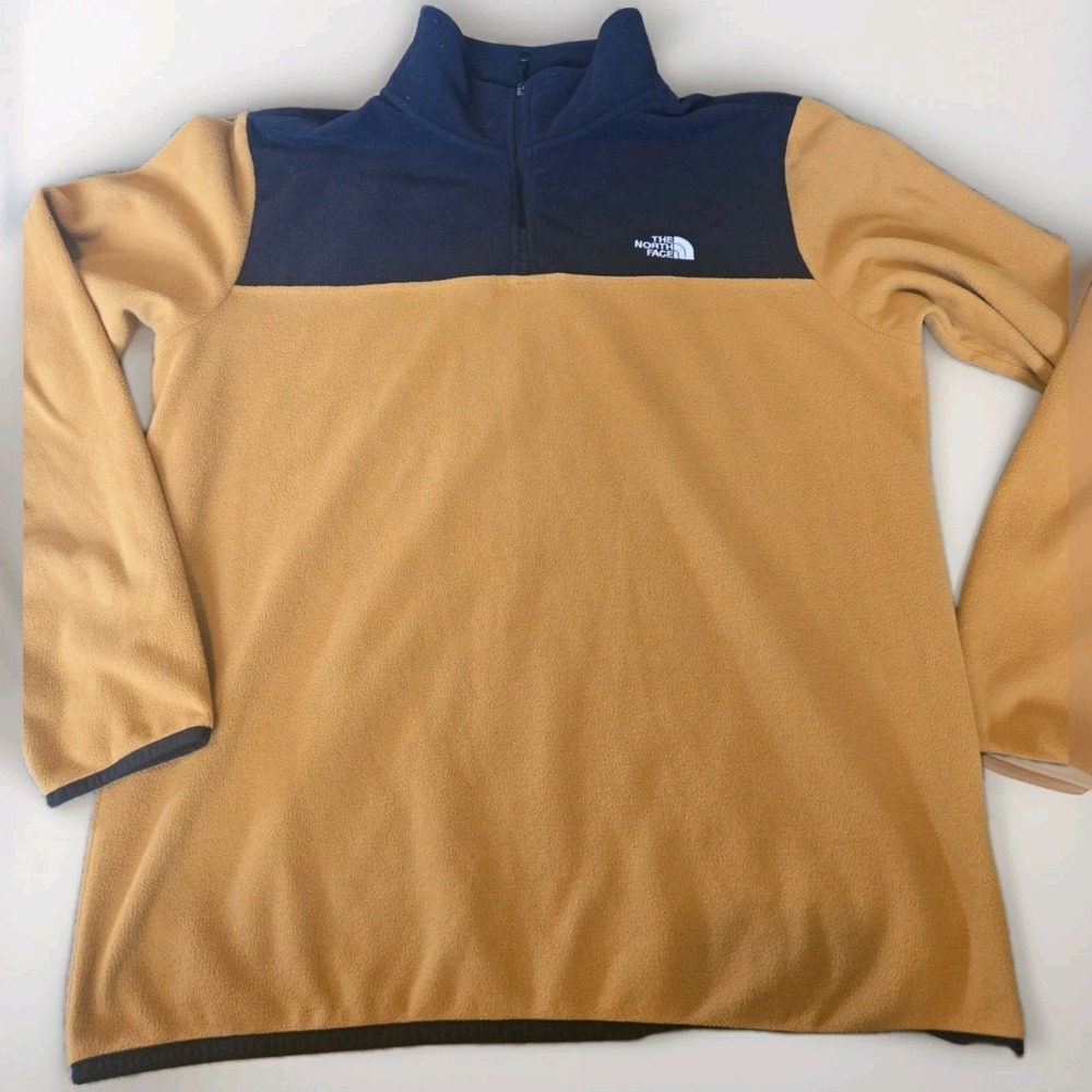 North Face 1/4 Zip Pullover Fleece Mens L Mustard Yellow Gold & Black